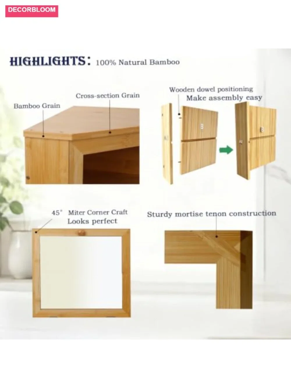 2-Tier Corner Bread Box Natural Bamboo Kitchen Countertop Storage